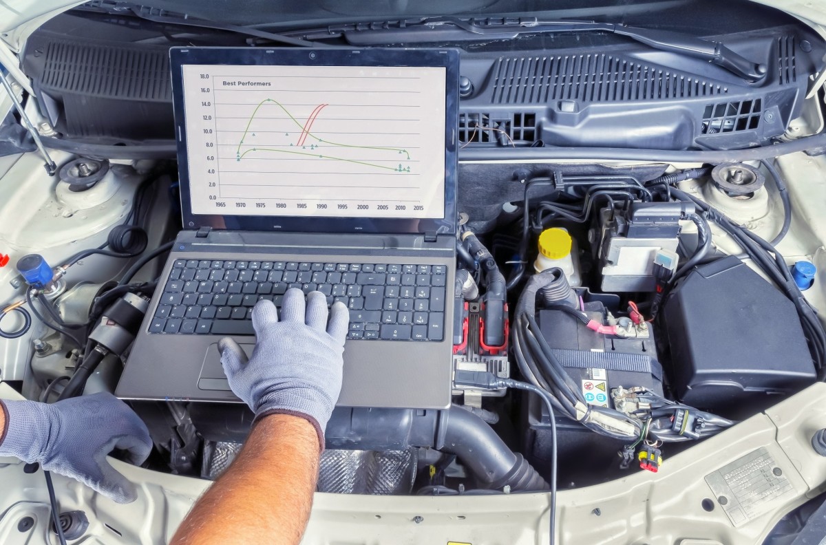 computer under the hood of car